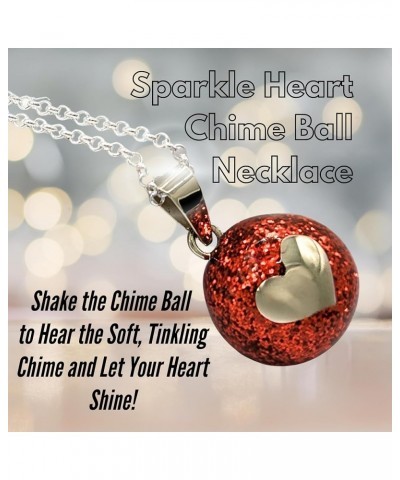 Sparkle Heart Angel Caller, Red Glitter Chime Jewelry, Harmony Ball, Fairy Bell (22" Rolo Silver Chain) 22" Rolo Silver Chain...