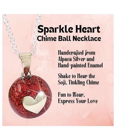 Sparkle Heart Angel Caller, Red Glitter Chime Jewelry, Harmony Ball, Fairy Bell (22" Rolo Silver Chain) 22" Rolo Silver Chain...