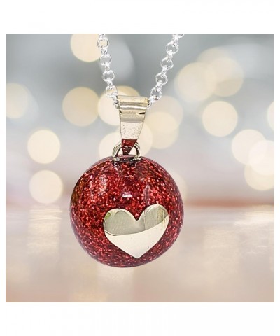 Sparkle Heart Angel Caller, Red Glitter Chime Jewelry, Harmony Ball, Fairy Bell (22" Rolo Silver Chain) 22" Rolo Silver Chain...