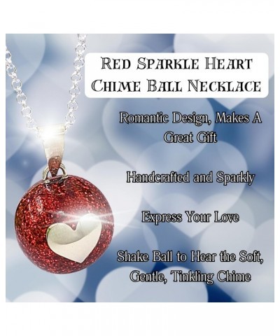 Sparkle Heart Angel Caller, Red Glitter Chime Jewelry, Harmony Ball, Fairy Bell (22" Rolo Silver Chain) 22" Rolo Silver Chain...