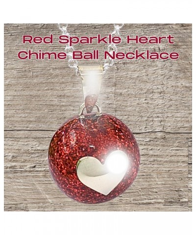 Sparkle Heart Angel Caller, Red Glitter Chime Jewelry, Harmony Ball, Fairy Bell (22" Rolo Silver Chain) 22" Rolo Silver Chain...