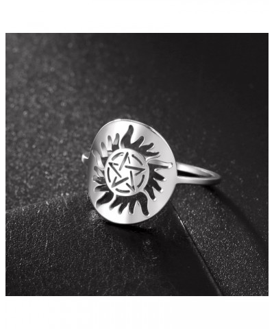 Pentagram Ring Pentacle Rings Witches Wicca Rings Halloween Rings For Women Halloween Party Jewelry Silver Pentagram Sun $7.7...