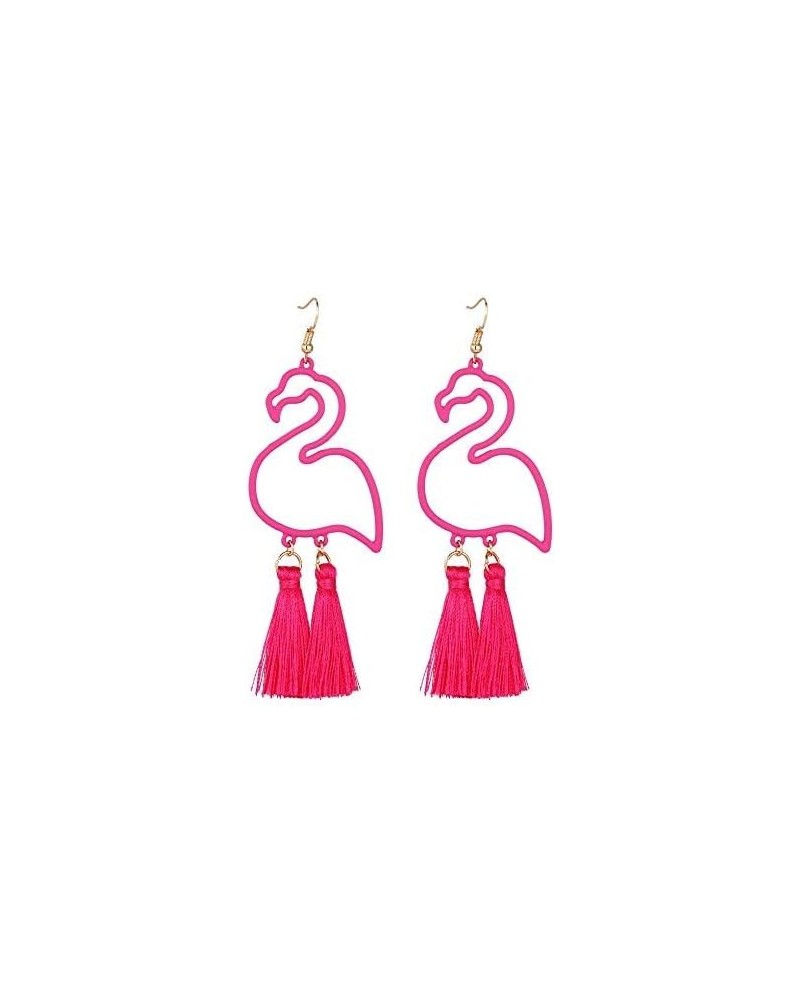 Tassel Pink Flamingo Exaggerated Long Dangle Earrings Retro Creative Hollow Fashion Cute Animal Bird Drop Earrings Boho Trend...