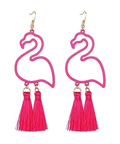 Tassel Pink Flamingo Exaggerated Long Dangle Earrings Retro Creative Hollow Fashion Cute Animal Bird Drop Earrings Boho Trend...