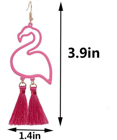 Tassel Pink Flamingo Exaggerated Long Dangle Earrings Retro Creative Hollow Fashion Cute Animal Bird Drop Earrings Boho Trend...