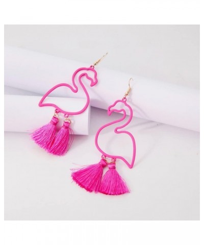 Tassel Pink Flamingo Exaggerated Long Dangle Earrings Retro Creative Hollow Fashion Cute Animal Bird Drop Earrings Boho Trend...