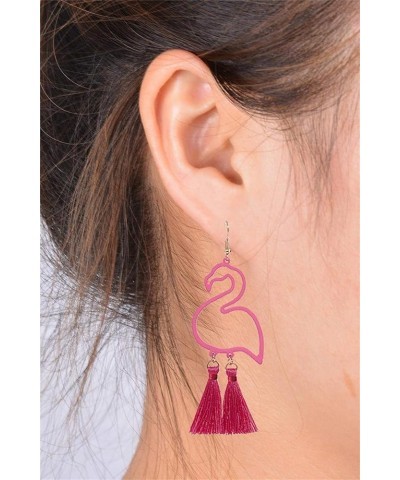 Tassel Pink Flamingo Exaggerated Long Dangle Earrings Retro Creative Hollow Fashion Cute Animal Bird Drop Earrings Boho Trend...