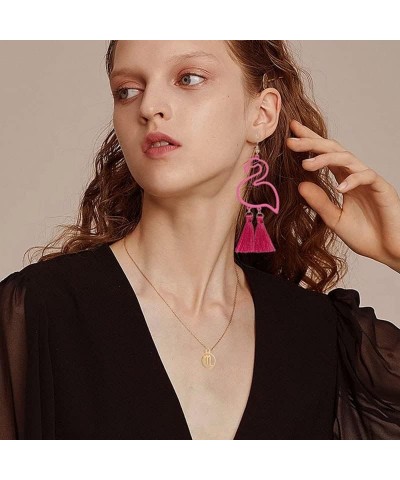 Tassel Pink Flamingo Exaggerated Long Dangle Earrings Retro Creative Hollow Fashion Cute Animal Bird Drop Earrings Boho Trend...