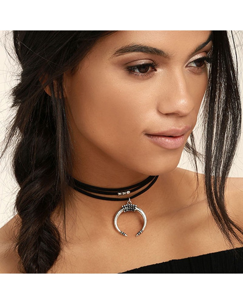 Women Black Moon Crescent Pendant Choker Sexy Rock Handmade Bohe Necklace Women Accessories $6.49 Necklaces