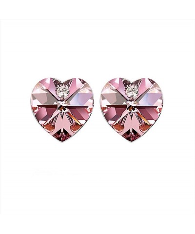 Heart Shaped Swarovski Element Crystal Stud Earrings Fashion Jewelry for Women Hot Pink $9.17 Earrings