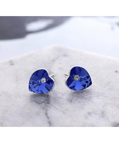 Heart Shaped Swarovski Element Crystal Stud Earrings Fashion Jewelry for Women Hot Pink $9.17 Earrings