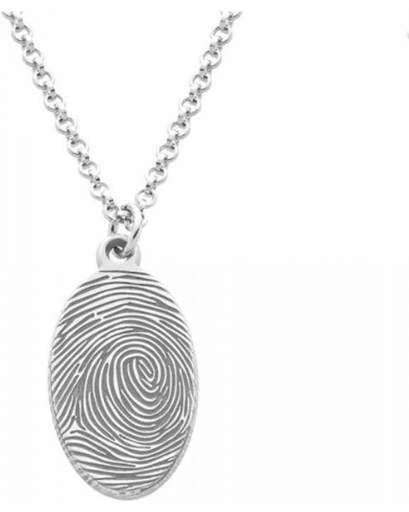 Personalized Memorial Fingerprint Heart Necklace : Engraved Name Customized Letters Actual Fingerprint Oval Pendant Necklace ...