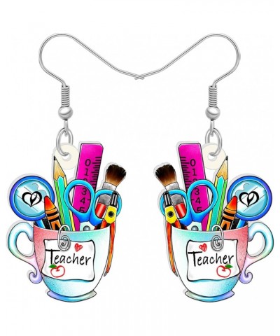 Acrylic Fun School Crayon Teacher Earrings Dangle Pencil Pen Teacher Appreciation Gifts for Women Girls Kids Back To School J...