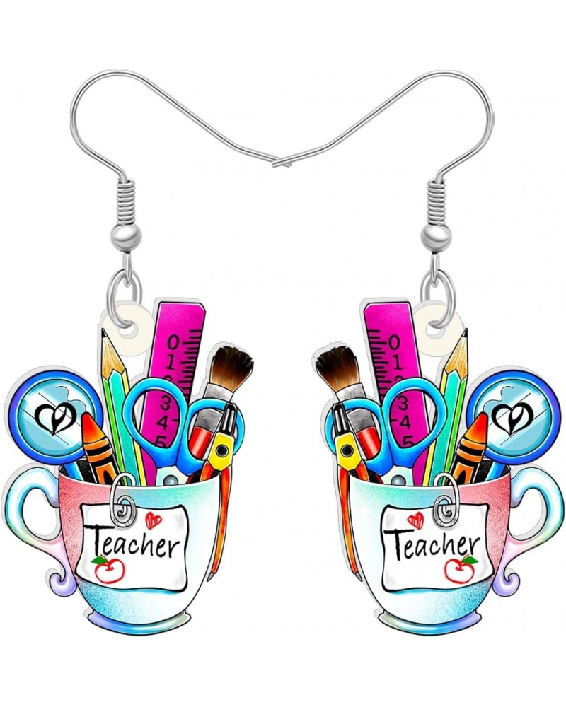 Acrylic Fun School Crayon Teacher Earrings Dangle Pencil Pen Teacher Appreciation Gifts for Women Girls Kids Back To School J...