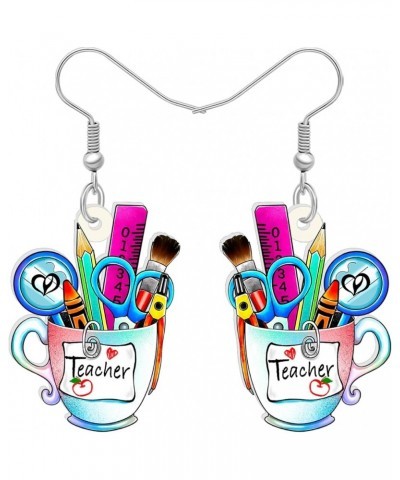 Acrylic Fun School Crayon Teacher Earrings Dangle Pencil Pen Teacher Appreciation Gifts for Women Girls Kids Back To School J...