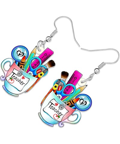 Acrylic Fun School Crayon Teacher Earrings Dangle Pencil Pen Teacher Appreciation Gifts for Women Girls Kids Back To School J...