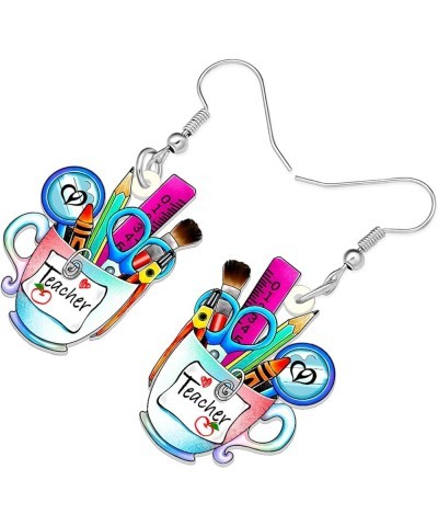 Acrylic Fun School Crayon Teacher Earrings Dangle Pencil Pen Teacher Appreciation Gifts for Women Girls Kids Back To School J...