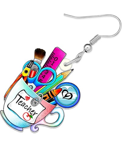 Acrylic Fun School Crayon Teacher Earrings Dangle Pencil Pen Teacher Appreciation Gifts for Women Girls Kids Back To School J...