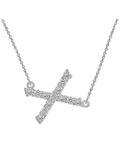 Solid 14k White Gold CZ Personalized Alphabet A-Z Initial Sideways Letter Necklace 16.0 Inches X $63.55 Necklaces