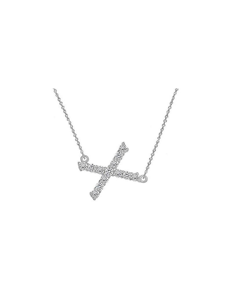 Solid 14k White Gold CZ Personalized Alphabet A-Z Initial Sideways Letter Necklace 16.0 Inches X $63.55 Necklaces