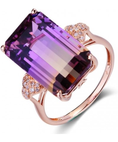 Luxury 18K Rose Gold Plated Square Cut Amethyst Ring Purple Gradient Crystal Ring White CZ Eternity Promise Engagement Weddin...