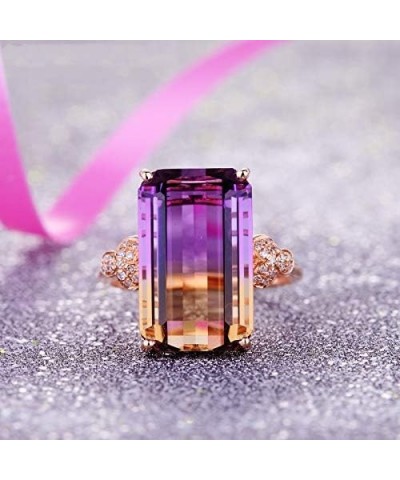 Luxury 18K Rose Gold Plated Square Cut Amethyst Ring Purple Gradient Crystal Ring White CZ Eternity Promise Engagement Weddin...