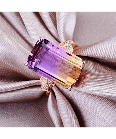 Luxury 18K Rose Gold Plated Square Cut Amethyst Ring Purple Gradient Crystal Ring White CZ Eternity Promise Engagement Weddin...