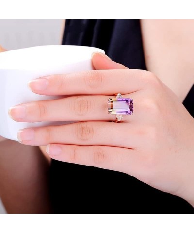 Luxury 18K Rose Gold Plated Square Cut Amethyst Ring Purple Gradient Crystal Ring White CZ Eternity Promise Engagement Weddin...