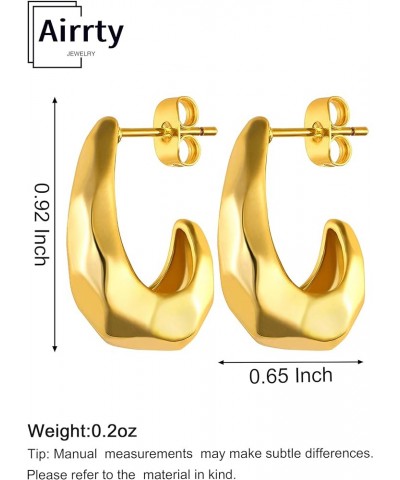 Chunky Gold Hoop Earrings for Women, 14K Gold Plated 925 Sterling Silver Post Lightweight Hoops, Hypoallergenic Paper Clips C...