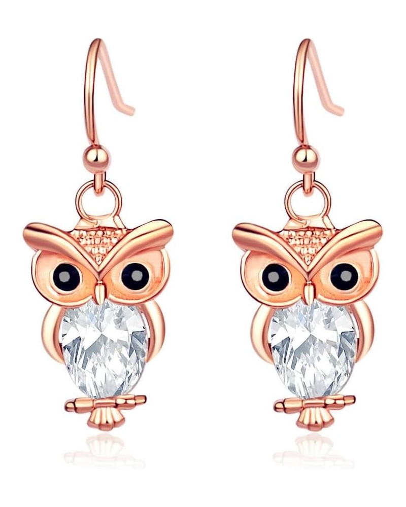 Rhinestone Owl Earrings Gold Silver Plated Funny Cartoon Bird Nocturnal Animal Chic Crystal Cubic Zirconia Dangle Drop Earrin...