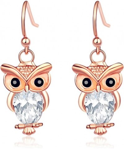 Rhinestone Owl Earrings Gold Silver Plated Funny Cartoon Bird Nocturnal Animal Chic Crystal Cubic Zirconia Dangle Drop Earrin...