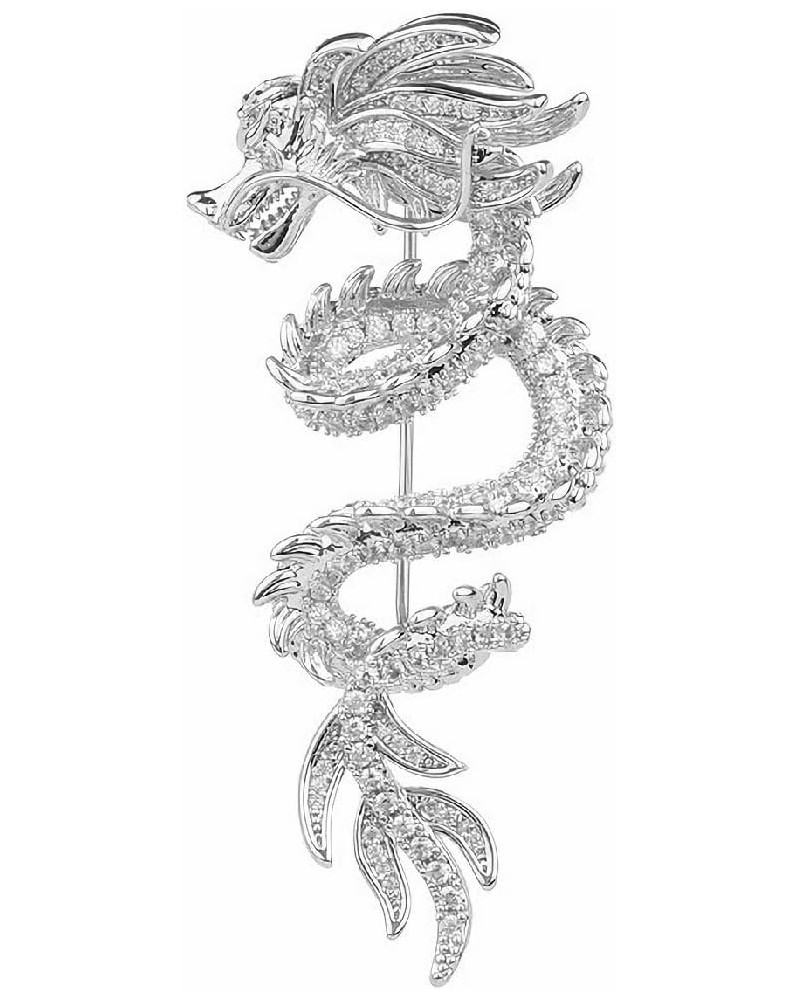 Chinese wind dragon brooch for women and men with zircon blazer accessories pin Jewelry Christmas Gift Silver $15.36 Brooches...