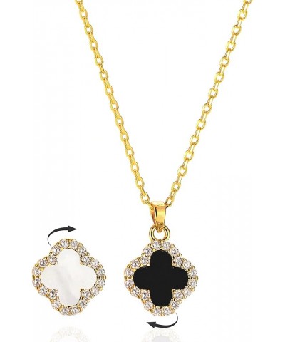 2 Side Crystal Clover Necklace for Women 18K Gold Plated Stainless Steel Four Leaf Lucky Pendant Black & White Cubic Zirconia...