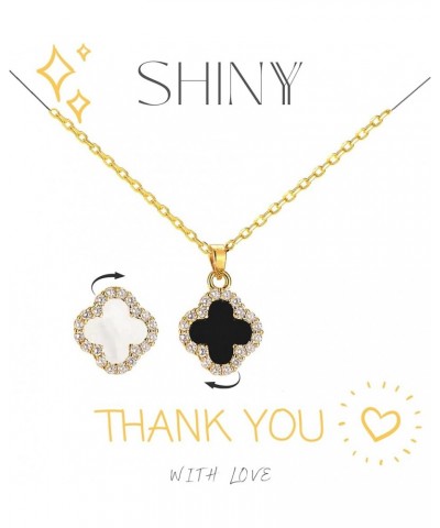 2 Side Crystal Clover Necklace for Women 18K Gold Plated Stainless Steel Four Leaf Lucky Pendant Black & White Cubic Zirconia...