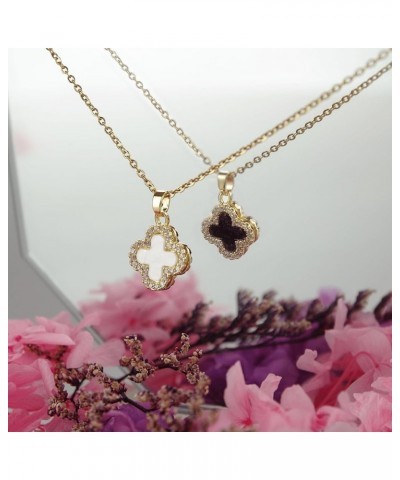 2 Side Crystal Clover Necklace for Women 18K Gold Plated Stainless Steel Four Leaf Lucky Pendant Black & White Cubic Zirconia...