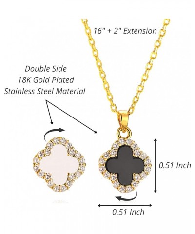 2 Side Crystal Clover Necklace for Women 18K Gold Plated Stainless Steel Four Leaf Lucky Pendant Black & White Cubic Zirconia...