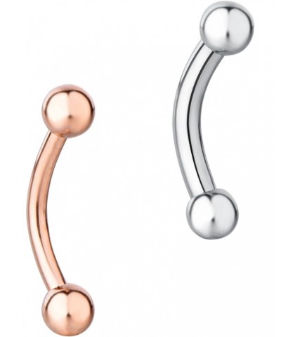 Set of 2 Petite Belly Rings: 14g 5/16" Surgical Steel Curved Rose Gold & Plain Barbells, 3 mm Balls $9.59 Body Jewelry