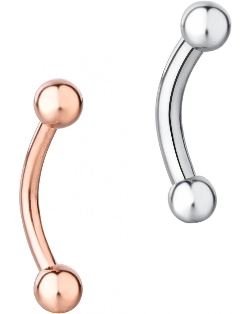 Set of 2 Petite Belly Rings: 14g 5/16" Surgical Steel Curved Rose Gold & Plain Barbells, 3 mm Balls $9.59 Body Jewelry