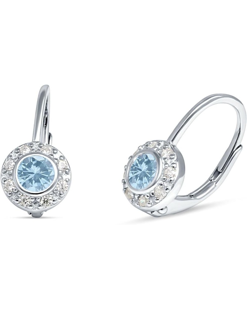 Unique Round Halo Dainty Statement Leverback Hoop Earring For Women Cubic Zirconia 925 Sterling Silver Simulated Aquamarine C...