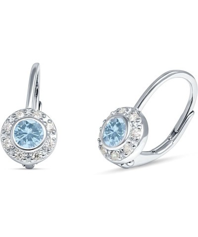 Unique Round Halo Dainty Statement Leverback Hoop Earring For Women Cubic Zirconia 925 Sterling Silver Simulated Aquamarine C...