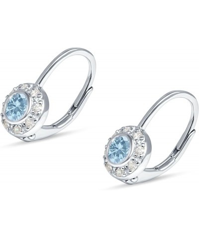 Unique Round Halo Dainty Statement Leverback Hoop Earring For Women Cubic Zirconia 925 Sterling Silver Simulated Aquamarine C...