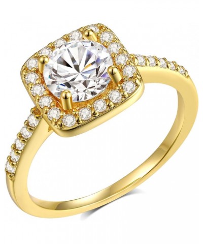 Halo Ring 18K Yellow Gold Plated Cubic Zirconia Promise Engagement Promise Eternity Ring for Women Size 5-10 $8.15 Rings