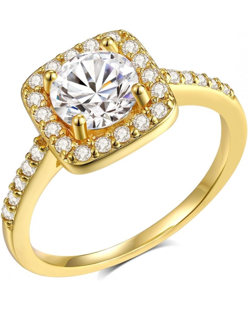 Halo Ring 18K Yellow Gold Plated Cubic Zirconia Promise Engagement Promise Eternity Ring for Women Size 5-10 $8.15 Rings