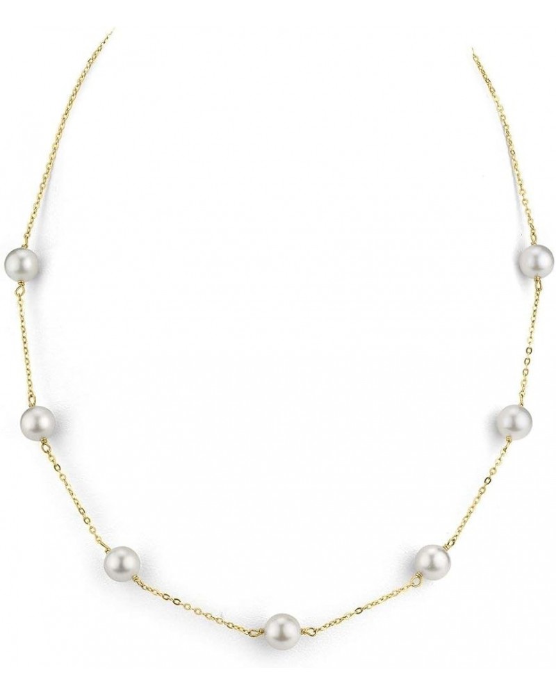 14K Gold Round Genuine White Japanese Akoya Saltwater Cultured Pearl Tincup Necklace for Women 18 Inches 8.0-8.5mm $186.48 Ne...