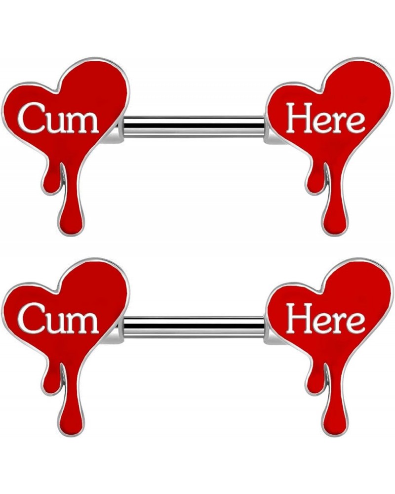 Cum Here Nipple Ring 14G 316LSurgical Steel Nipple Barbell Heart Shape Devil Body Piercing Jewelry for Women Men…… Style Q $8...