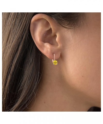 14k Gold Plated 925 Sterling Silver 5mm Round Hypoallergenic Genuine Birthstone Leverback Earrings Created Yellow Sapphire Ro...