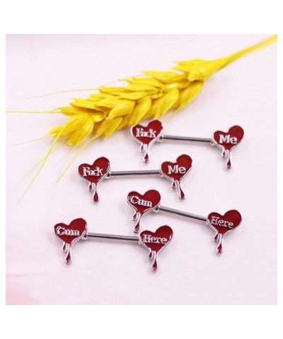 Cum Here Nipple Ring 14G 316LSurgical Steel Nipple Barbell Heart Shape Devil Body Piercing Jewelry for Women Men…… Style Q $8...