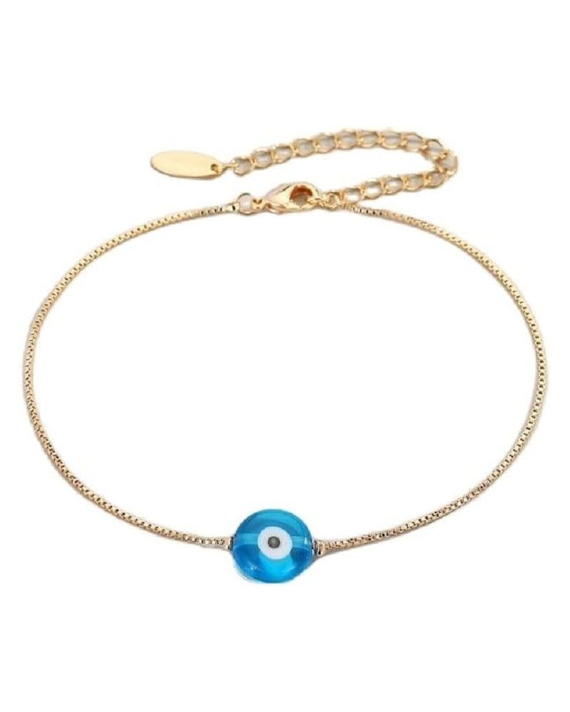 Blue Turkish Evil Eye Beads Charm Bracelet Bohemian Devil Eye Hamsa Gold Colored Copper Chain Adjustable Bracelet for Women G...