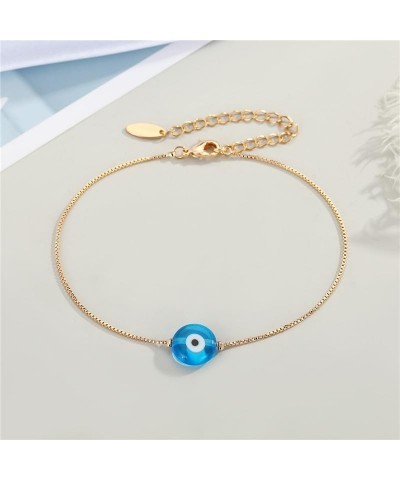 Blue Turkish Evil Eye Beads Charm Bracelet Bohemian Devil Eye Hamsa Gold Colored Copper Chain Adjustable Bracelet for Women G...