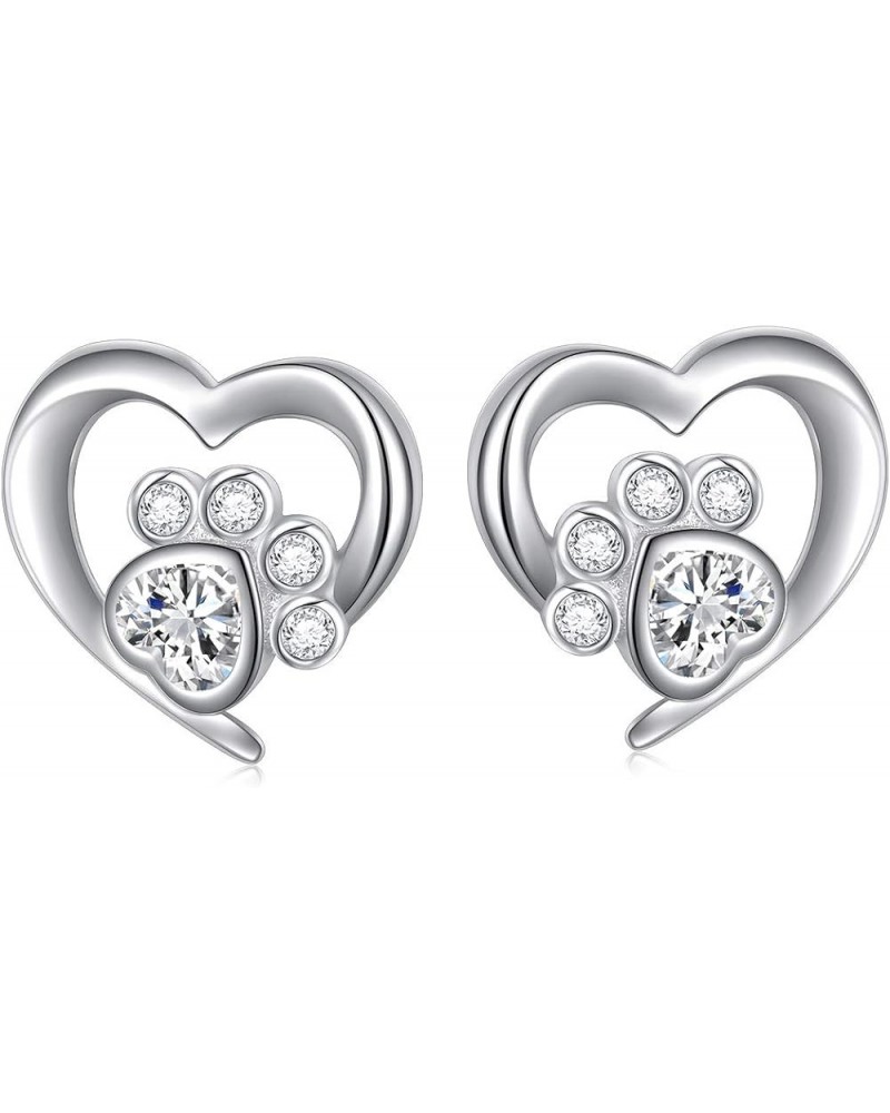 925 Sterling Silver Cute Heart CZ with Cat Puppy Paw Print Stud Earrings Gift for Women Teen Girls (Nickel Free) White $15.11...